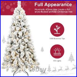 7ft Prelit Snow Flocked Christmas Tree Artificial Hinged Pine with 450 Lights