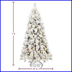7ft Prelit Snow Flocked Christmas Tree Artificial Hinged Pine with 450 Lights