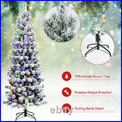 8FT Pre-Lit Hinged Christmas Tree Snow Flocked with 9 Modes Remote Control Lights