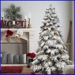 8FT Snow Flocked Artificial Christmas Tree Prelit with 470 Warm White Lights
