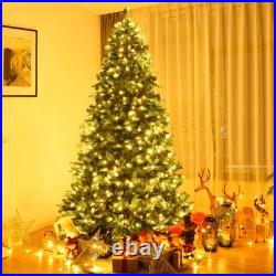 8Ft Pre-Lit Artificial Christmas Tree Hinged with 600 LED Lights & Pine Cones