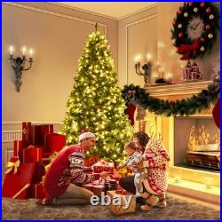 8Ft Pre-Lit Artificial Christmas Tree Hinged with 600 LED Lights & Pine Cones