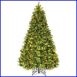 8Ft Pre-Lit Artificial Christmas Tree Hinged with 600 LED Lights & Pine Cones