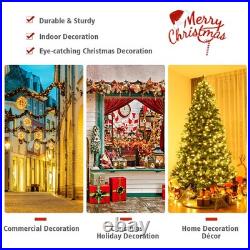 8Ft Pre-Lit Artificial Christmas Tree Hinged with 600 LED Lights & Pine Cones