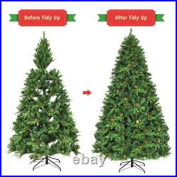 8Ft Pre-Lit Artificial Christmas Tree Hinged with 600 LED Lights & Pine Cones