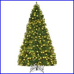 8Ft Pre-Lit Hinged PVC Artificial Christmas Tree with 430 LED Lights & Stand Green