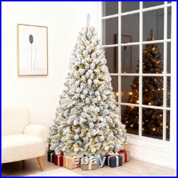 8 FT PreLit Flocked Christmas Tree White Artificial Xmas Trees With 500 Lights