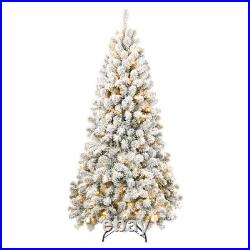 8 FT PreLit Flocked Christmas Tree White Artificial Xmas Trees With 500 Lights