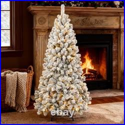 8 FT PreLit Flocked Christmas Tree White Artificial Xmas Trees With 500 Lights