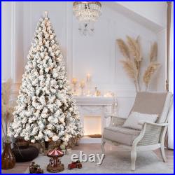 8 FT PreLit Flocked Christmas Tree White Artificial Xmas Trees With 500 Lights