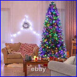 8 FT Pre-Lit Artificial Christmas Tree Hinged Xmas Tree with Multicolor LED Lights