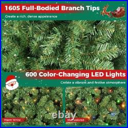 8 FT Pre-Lit Artificial Christmas Tree with1605 Dense Branch Tips 600 LED Lights