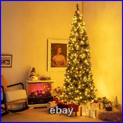 8 FT Pre-Lit Christmas Tree Slim Pencil Hinged with 420 Lights & 1168 Branch Tips