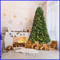 8 FT Pre-lit Artificial Christmas Tree Hinged Xmas Tree with 9 Lighting Modes