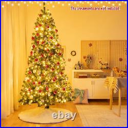 8 FT Pre-lit Artificial Christmas Tree Hinged Xmas Tree with 9 Lighting Modes