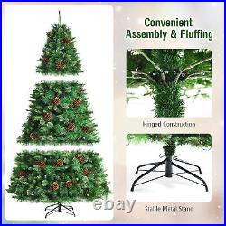 8 FT Pre-lit Artificial Christmas Tree Hinged Xmas Tree with LED Lights