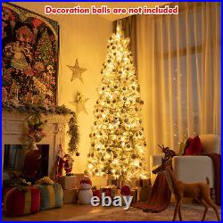 8' Pre-Lit Hinged Christmas Tree Snow Flocked with 9 Modes Remote Control Lights