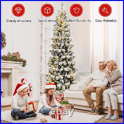 8' Pre-Lit Hinged Christmas Tree Snow Flocked with 9 Modes Remote Control Lights