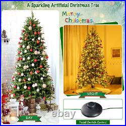 8 ft Pre-Lit Christmas Tree Artificial Hinged Xmas Tree with LED Lights
