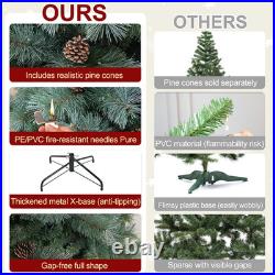 8 ft Prelit Artificial Snow Tips Christmas Tree With 550 Lights 102 Pinecones