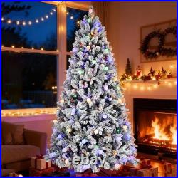 8 ft Prelit Snow Flocked Artificial Christmas Tree with White & Multicolor Light