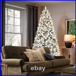 8 ft Prelit Snow Flocked Artificial Christmas Tree with White & Multicolor Light