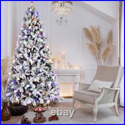 8 ft Prelit Snow Flocked Artificial Christmas Tree with White & Multicolor Light