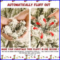 8 ft Prelit Snow Flocked Artificial Christmas Tree with White & Multicolor Light