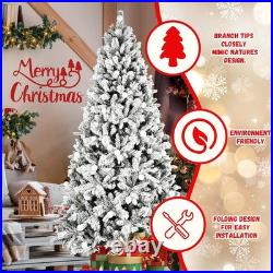 8 ft Prelit Snow Flocked Artificial Christmas Tree with White & Multicolor Light