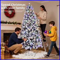 8 ft Prelit Snow Flocked Artificial Christmas Tree with White & Multicolor Light