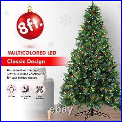 8ft Artificial Holiday Standing Xmas Christmas Tree + RGB LED Prelit Light Decor