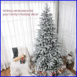 8ft Flocked Christmas Tree with Snow Tips, Easy Assembly, Hinged