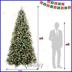 8ft Prelit Artificial Christmas Tree Snow Frosted PE PVCXmas Tree with 600 light