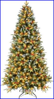 8ft Prelit Artificial Christmas Tree Snow Frosted PE PVCXmas Tree with 600 light