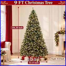 9FT Pre-Lit Artificial Christmas Tree 900 Warm White Lights, 1800 Tips, Metal St