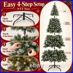 9FT Pre-Lit Artificial Christmas Tree 900 Warm White Lights, 1800 Tips, Metal St