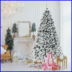 9FT Pre-Lit Artificial Christmas Tree, Snow Flocked Hinged Pine Tree, Winter