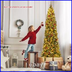 9FT Slim Christmas Tree Pre-Lit Hinged Decoration with 500 Lights & 62 Red Berries