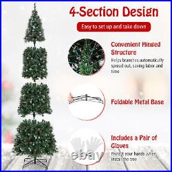 9FT Slim Christmas Tree Pre-Lit Hinged Decoration with 500 Lights & 62 Red Berries