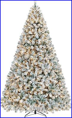 9Ft Pre-Lit Artificial Christmas Tree with Incandescent Warm White Lights, Snow