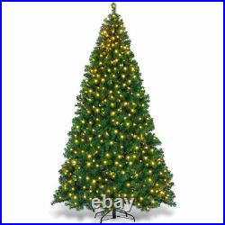 9Ft Pre-Lit PVC Artificial Christmas Tree Hinged with 700 LED Lights & Stand Green