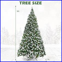 9 FT Pre-lit Snow Sprayed Christmas Tree Artificial Xmas Tree with LED Lights