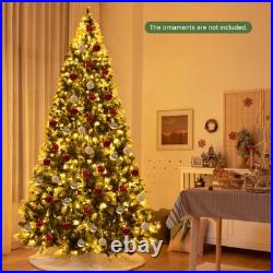 9 FT Pre-lit Snow Sprayed Christmas Tree Artificial Xmas Tree with LED Lights