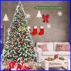 9 FT Pre-lit Snow Sprayed Christmas Tree Artificial Xmas Tree with LED Lights