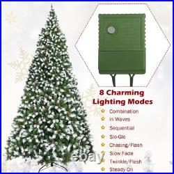9 FT Pre-lit Snow Sprayed Christmas Tree Artificial Xmas Tree with LED Lights