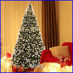 9 FT Pre-lit Snow Sprayed Christmas Tree Artificial Xmas Tree with LED Lights