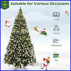 9 FT Pre-lit Snow Sprayed Christmas Tree Artificial Xmas Tree with LED Lights