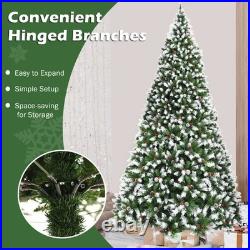 9 FT Pre-lit Snow Sprayed Christmas Tree Artificial Xmas Tree with LED Lights