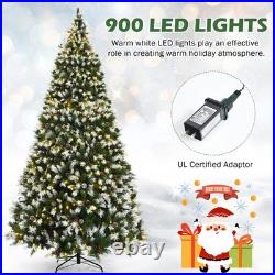 9 FT Pre-lit Snow Sprayed Christmas Tree Artificial Xmas Tree with LED Lights