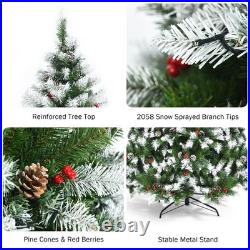 9 FT Pre-lit Snow Sprayed Christmas Tree Artificial Xmas Tree with LED Lights